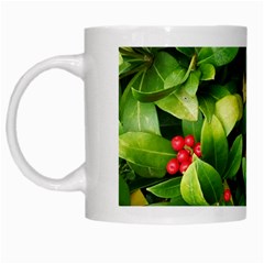 Christmas Season Floral Green Red Skimmia Flower White Mugs by yoursparklingshop