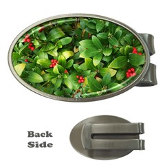 Christmas Season Floral Green Red Skimmia Flower Money Clips (oval)  by yoursparklingshop