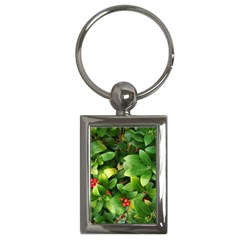 Christmas Season Floral Green Red Skimmia Flower Key Chains (rectangle) 