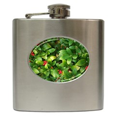 Christmas Season Floral Green Red Skimmia Flower Hip Flask (6 Oz) by yoursparklingshop