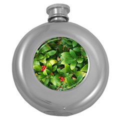 Christmas Season Floral Green Red Skimmia Flower Round Hip Flask (5 Oz) by yoursparklingshop