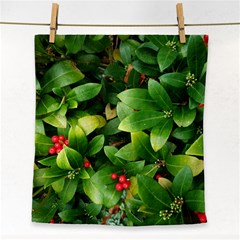 Christmas Season Floral Green Red Skimmia Flower Face Towel by yoursparklingshop