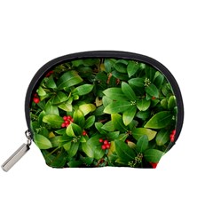 Christmas Season Floral Green Red Skimmia Flower Accessory Pouches (small)  by yoursparklingshop