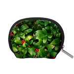 Christmas Season Floral Green Red Skimmia Flower Accessory Pouches (Small)  Back