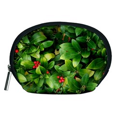 Christmas Season Floral Green Red Skimmia Flower Accessory Pouches (medium)  by yoursparklingshop