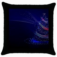 Christmas Tree Blue Stars Starry Night Lights Festive Elegant Throw Pillow Case (black) by yoursparklingshop