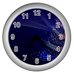 Christmas Tree Blue Stars Starry Night Lights Festive Elegant Wall Clocks (silver) 