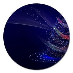 Christmas Tree Blue Stars Starry Night Lights Festive Elegant Magnet 5  (round) by yoursparklingshop