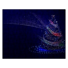 Christmas Tree Blue Stars Starry Night Lights Festive Elegant Rectangular Jigsaw Puzzl by yoursparklingshop