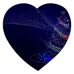 Christmas Tree Blue Stars Starry Night Lights Festive Elegant Jigsaw Puzzle (heart) by yoursparklingshop