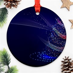 Christmas Tree Blue Stars Starry Night Lights Festive Elegant Round Ornament (two Sides) by yoursparklingshop