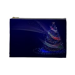 Christmas Tree Blue Stars Starry Night Lights Festive Elegant Cosmetic Bag (large)  by yoursparklingshop