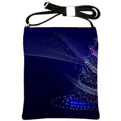 Christmas Tree Blue Stars Starry Night Lights Festive Elegant Shoulder Sling Bags by yoursparklingshop