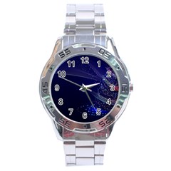 Christmas Tree Blue Stars Starry Night Lights Festive Elegant Stainless Steel Analogue Watch by yoursparklingshop