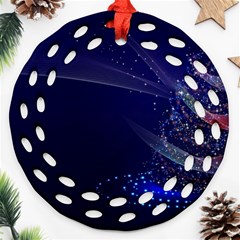 Christmas Tree Blue Stars Starry Night Lights Festive Elegant Round Filigree Ornament (two Sides) by yoursparklingshop