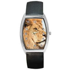 Big Male Lion Looking Right Barrel Style Metal Watch by Ucco