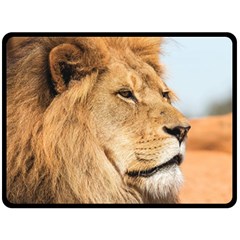 Big Male Lion Looking Right Fleece Blanket (large)  by Ucco