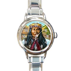 Apache Tribe Warrior Chiricahua Apache Tribe Round Italian Charm Watch by allthingseveryone