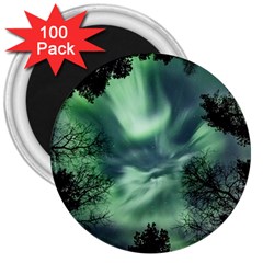 Northern Lights In The Forest 3  Magnets (100 Pack) by Ucco