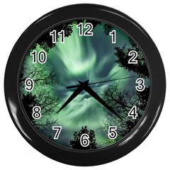 Northern Lights In The Forest Wall Clocks (black)