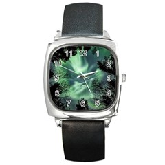 Northern Lights In The Forest Square Metal Watch by Ucco