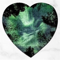 Northern Lights In The Forest Jigsaw Puzzle (heart) by Ucco