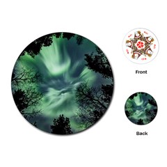 Northern Lights In The Forest Playing Cards (round)  by Ucco