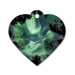 Northern Lights In The Forest Dog Tag Heart (one Side) by Ucco