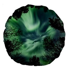 Northern Lights In The Forest Large 18  Premium Round Cushions by Ucco