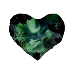 Northern Lights In The Forest Standard 16  Premium Heart Shape Cushions by Ucco