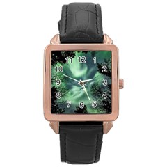 Northern Lights In The Forest Rose Gold Leather Watch  by Ucco