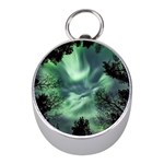 Northern lights in the forest Mini Silver Compasses Front