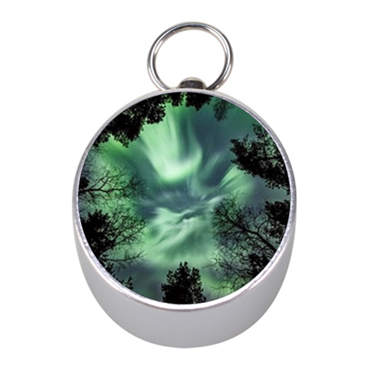 Northern lights in the forest Mini Silver Compasses