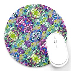 Colorful Modern Floral Print Round Mousepads by dflcprints