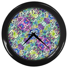 Colorful Modern Floral Print Wall Clocks (black) by dflcprints