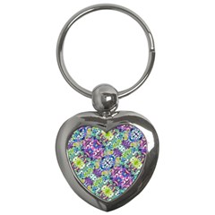 Colorful Modern Floral Print Key Chains (heart) 