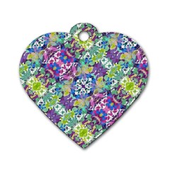 Colorful Modern Floral Print Dog Tag Heart (one Side) by dflcprints