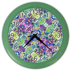 Colorful Modern Floral Print Color Wall Clocks by dflcprints