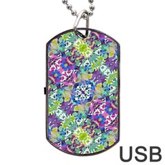 Colorful Modern Floral Print Dog Tag Usb Flash (two Sides) by dflcprints