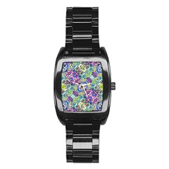 Colorful Modern Floral Print Stainless Steel Barrel Watch by dflcprints