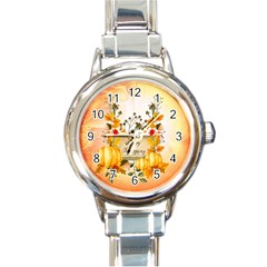 Happy Thanksgiving With Pumpkin Round Italian Charm Watch by FantasyWorld7