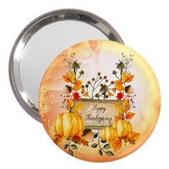 Happy Thanksgiving With Pumpkin 3  Handbag Mirrors by FantasyWorld7