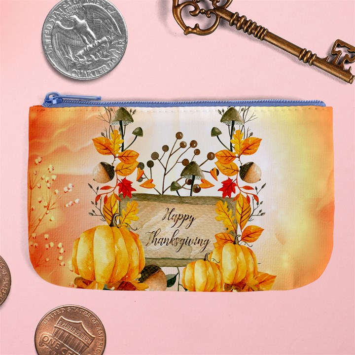 Happy Thanksgiving With Pumpkin Large Coin Purse