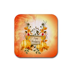 Happy Thanksgiving With Pumpkin Rubber Coaster (square)  by FantasyWorld7