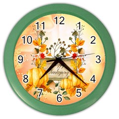 Happy Thanksgiving With Pumpkin Color Wall Clocks by FantasyWorld7