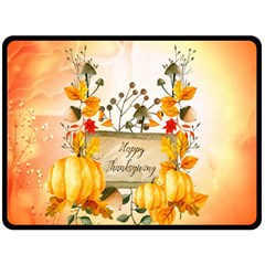 Happy Thanksgiving With Pumpkin Fleece Blanket (large)  by FantasyWorld7