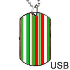 Christmas Holiday Stripes Red Dog Tag Usb Flash (two Sides) by Celenk