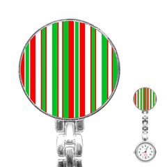 Christmas Holiday Stripes Red Stainless Steel Nurses Watch by Celenk