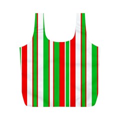 Christmas Holiday Stripes Red Full Print Recycle Bags (m)  by Celenk