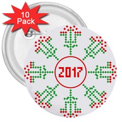 Snowflake Graphics Date Year 3  Buttons (10 Pack)  by Celenk